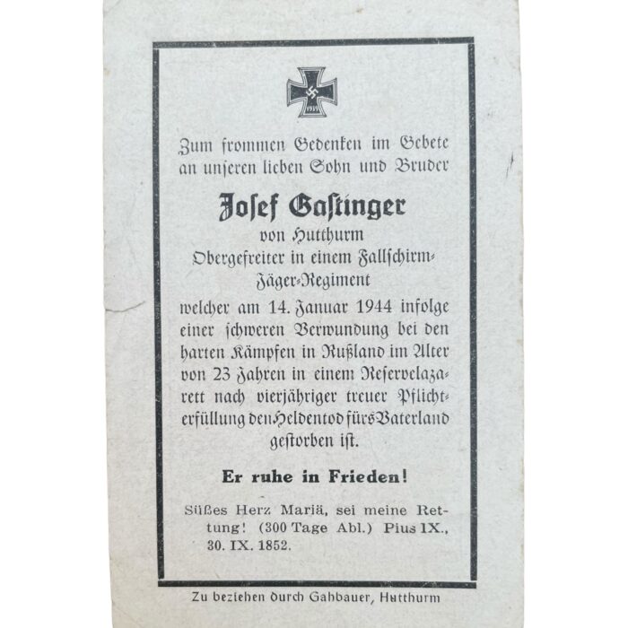 Duits WO2 Fallschirmjäger bidprentje - Afbeelding 4