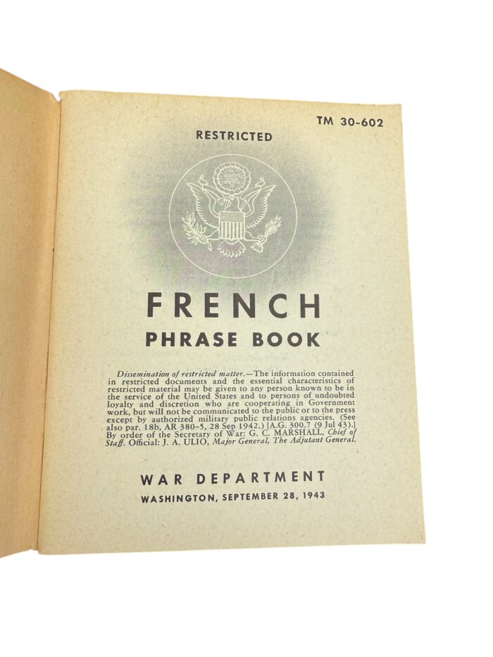 Amerikaans WO2 Phrase Book French - Afbeelding 2