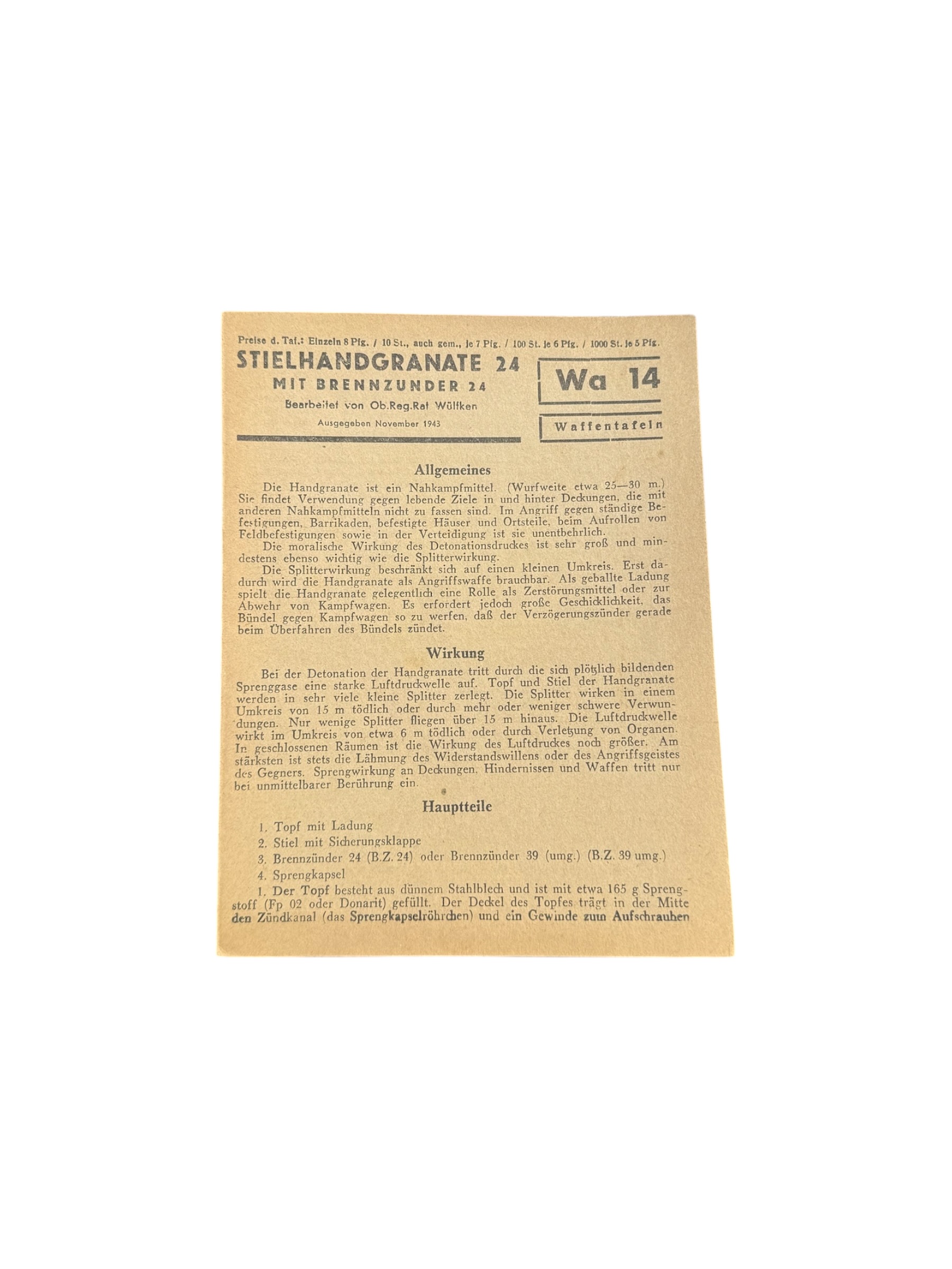 Duitse WO2 Stielhandgranate handleiding